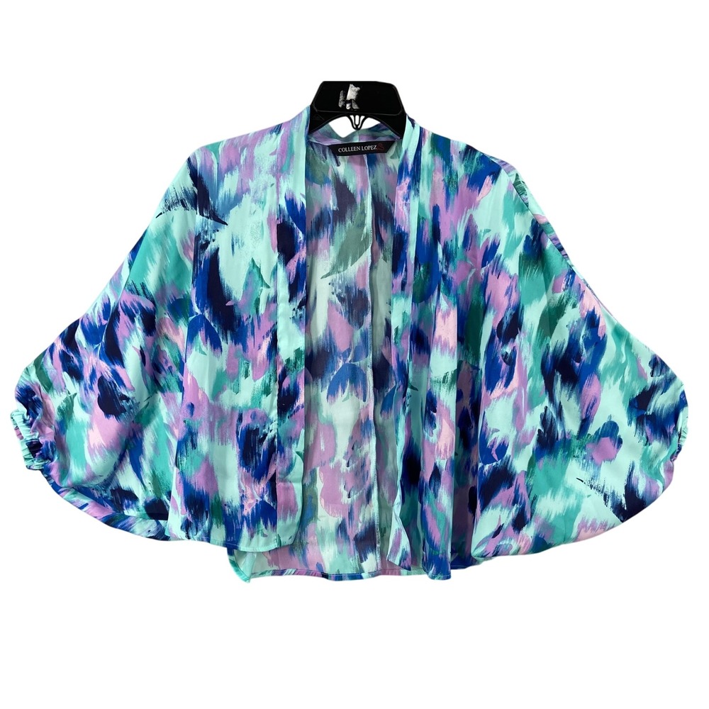 Colleen Lopez Kimono Open Front Abstract Print Lightweight Cover‎ Up XXS
